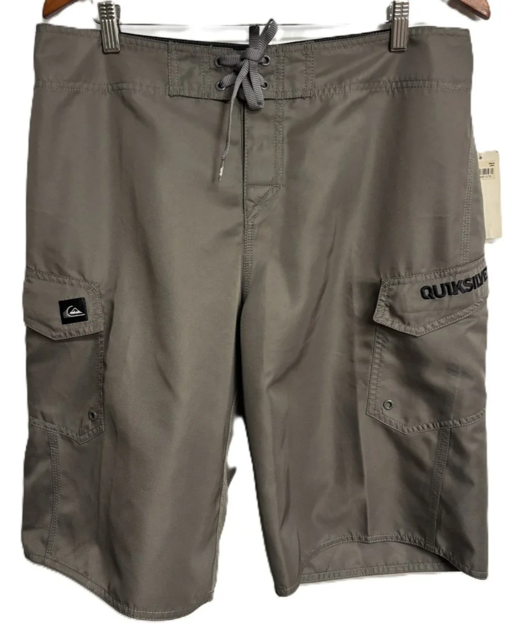 Quiksilver Cargo Boardshorts Men's 33 Gray Pocket Beach Lace Up Swim Trunks NEW